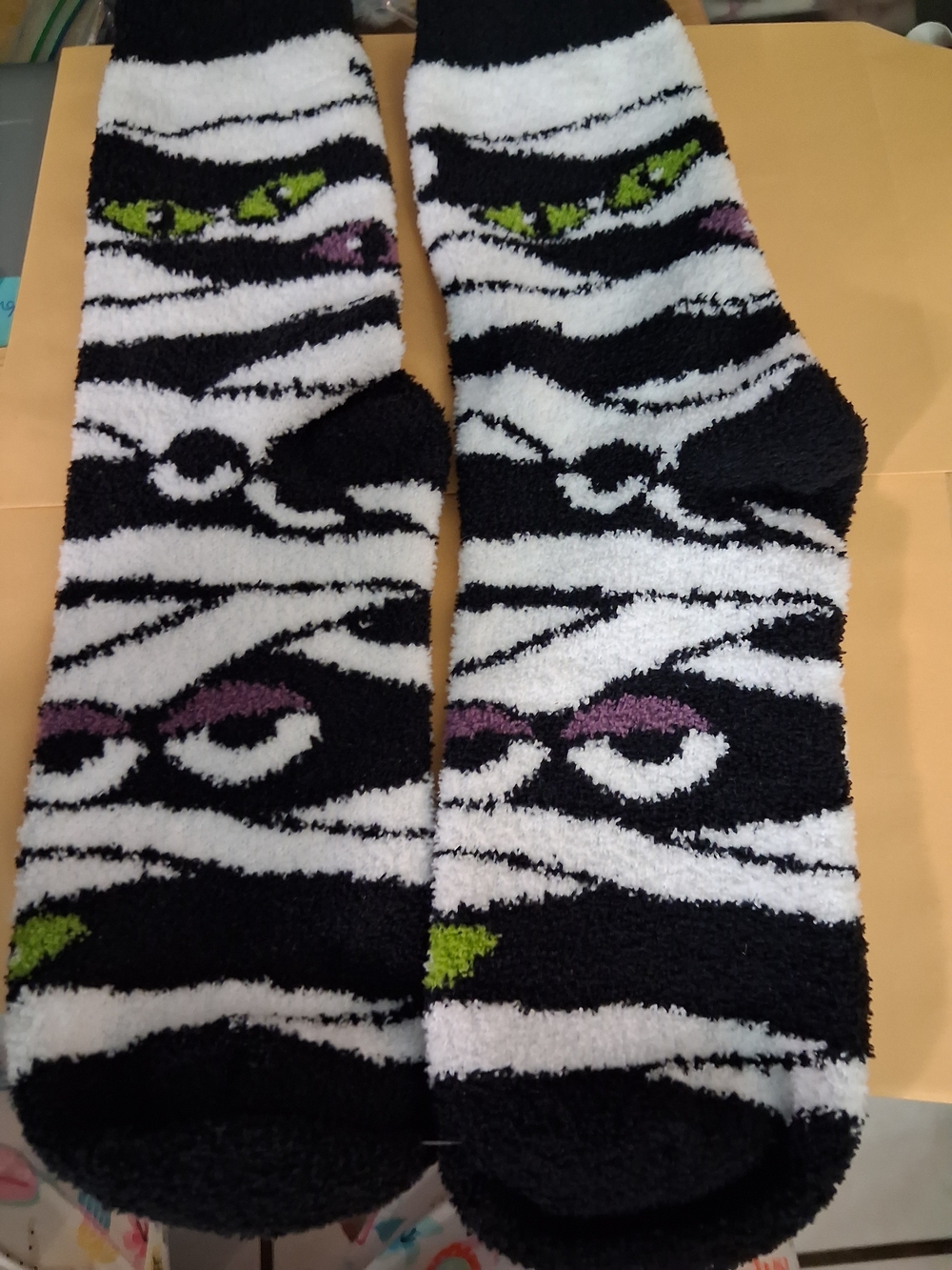 Cozy Black & White Mummy Eye Crew Socks - Kids Youth. Orange black Stripe Youth